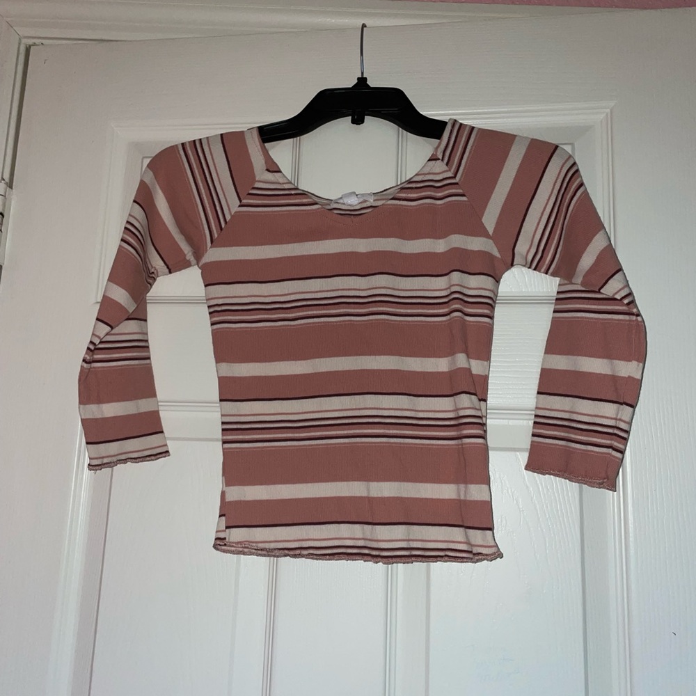 NWT Pink Striped Long Sleeve Crop Top